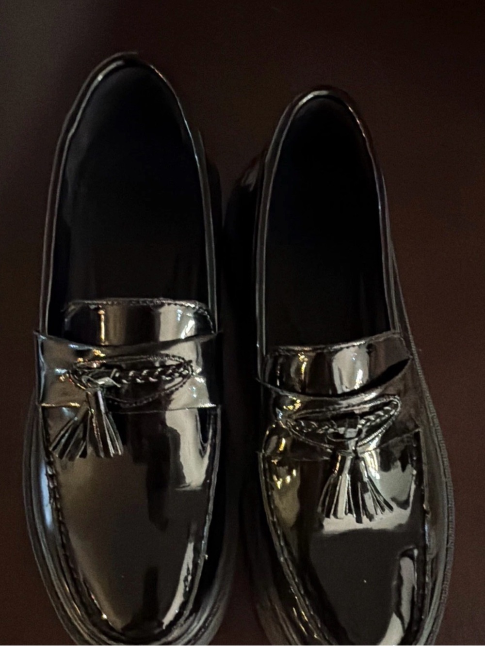Black Patent Tassel Loafers for Men